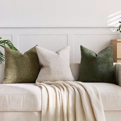 1pc Dark Green (Insert Not Included) Vintage 3D Leaf Textured Pillow Cover, Fashionable Minimalist Farmhouse Chenille Soft Thick Cushion Cover, Suitable For Daily Home Decor, Holiday Gift, Sofa, Bed