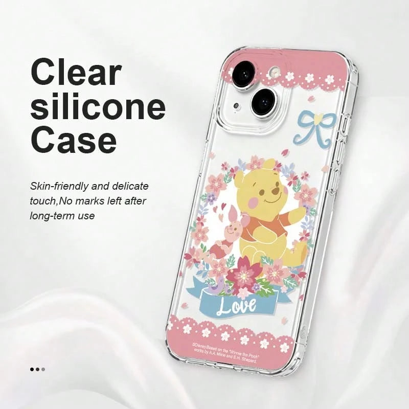 1pc Disney Flower Winnie The Pooh Pattern Phone Case TPU Material Transparent Silicone- Cartoon, Fun, Girly, Cute, Comfortable Touch, Instagram Style, Pooh Bear- Compatible With IPhone 17/17 Pro/17