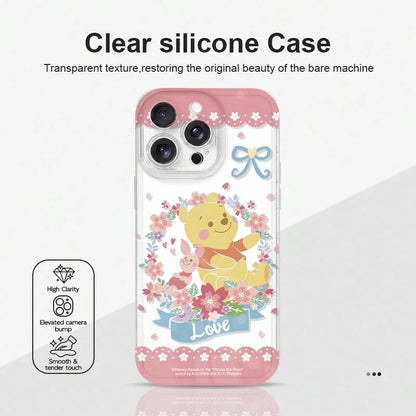 1pc Disney Flower Winnie The Pooh Pattern Phone Case TPU Material Transparent Silicone- Cartoon, Fun, Girly, Cute, Comfortable Touch, Instagram Style, Pooh Bear- Compatible With IPhone 17/17 Pro/17