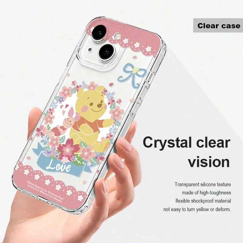 1pc Disney Flower Winnie The Pooh Pattern Phone Case TPU Material Transparent Silicone- Cartoon, Fun, Girly, Cute, Comfortable Touch, Instagram Style, Pooh Bear- Compatible With IPhone 17/17 Pro/17