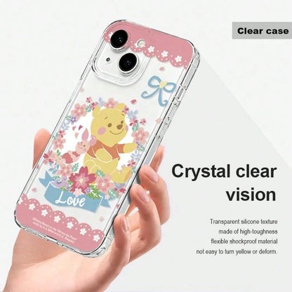 1pc Disney Flower Winnie The Pooh Pattern Phone Case TPU Material Transparent Silicone- Cartoon, Fun, Girly, Cute, Comfortable Touch, Instagram Style, Pooh Bear- Compatible With IPhone 17/17 Pro/17