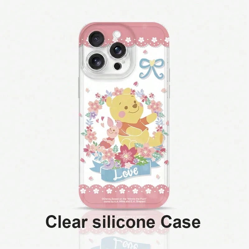 1pc Disney Flower Winnie The Pooh Pattern Phone Case TPU Material Transparent Silicone- Cartoon, Fun, Girly, Cute, Comfortable Touch, Instagram Style, Pooh Bear- Compatible With IPhone 17/17 Pro/17