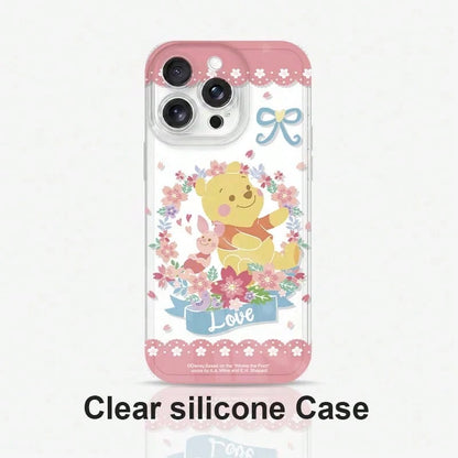 1pc Disney Flower Winnie The Pooh Pattern Phone Case TPU Material Transparent Silicone- Cartoon, Fun, Girly, Cute, Comfortable Touch, Instagram Style, Pooh Bear- Compatible With IPhone 17/17 Pro/17