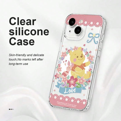 1pc Disney Flower Winnie The Pooh Pattern Phone Case TPU Material Transparent Silicone- Cartoon, Fun, Girly, Cute, Comfortable Touch, Instagram Style, Pooh Bear- Compatible With IPhone 17/17 Pro/17
