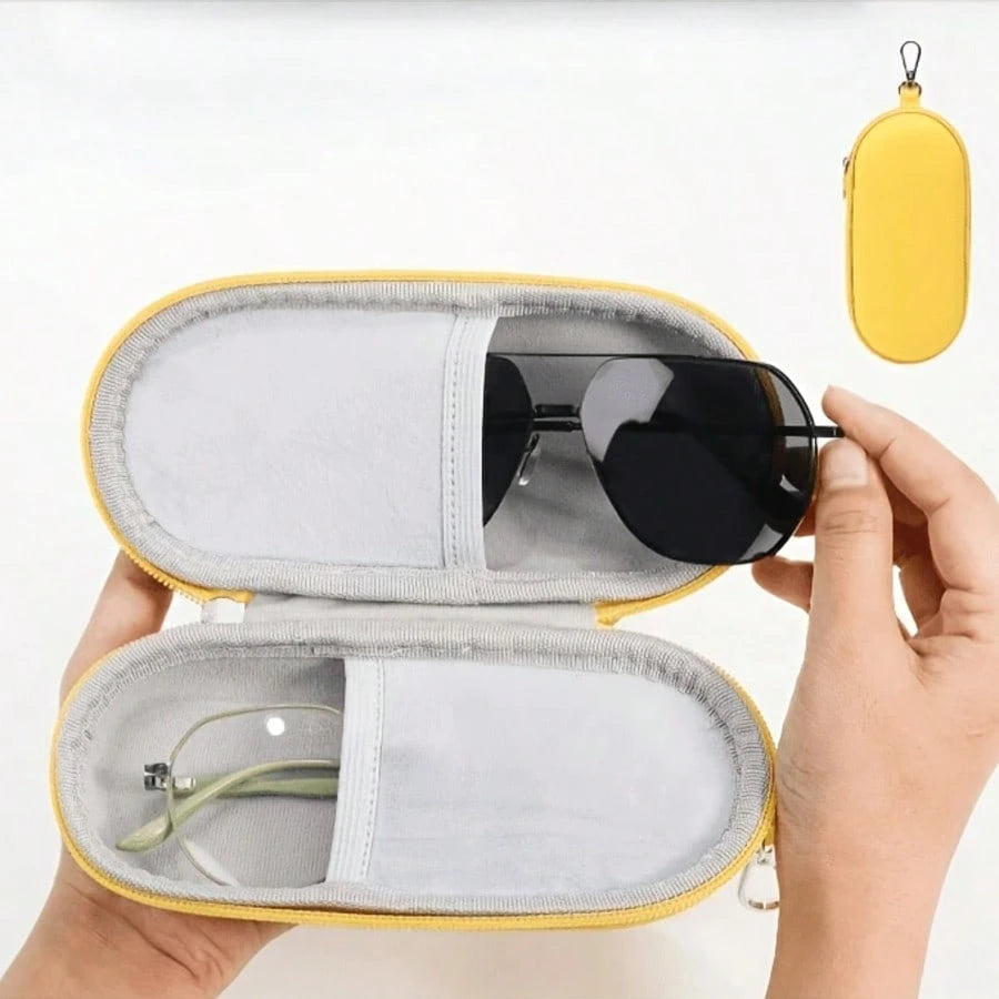 1PC Double Layer Glasses Case, Can Store Two Pairs Of Glasses, Equipped With Clip And Zipper Closure Fashion Glasses Zipper Bag, Foldable Glasses Storage Box Round Earphone Storage Packaging Box