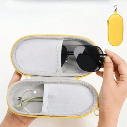 1PC Double Layer Glasses Case, Can Store Two Pairs Of Glasses, Equipped With Clip And Zipper Closure Fashion Glasses Zipper Bag, Foldable Glasses Storage Box Round Earphone Storage Packaging Box