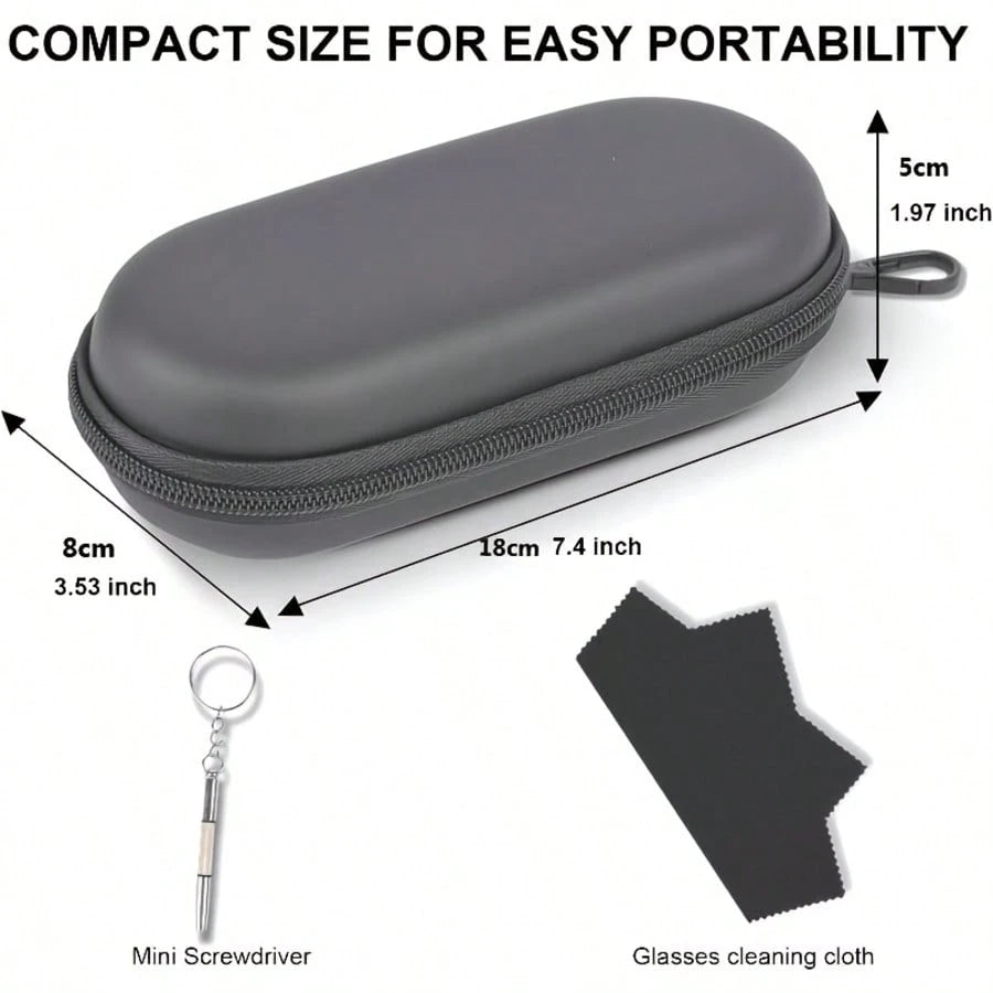 1PC Double Layer Glasses Case, Can Store Two Pairs Of Glasses, Equipped With Clip And Zipper Closure Fashion Glasses Zipper Bag, Foldable Glasses Storage Box Round Earphone Storage Packaging Box
