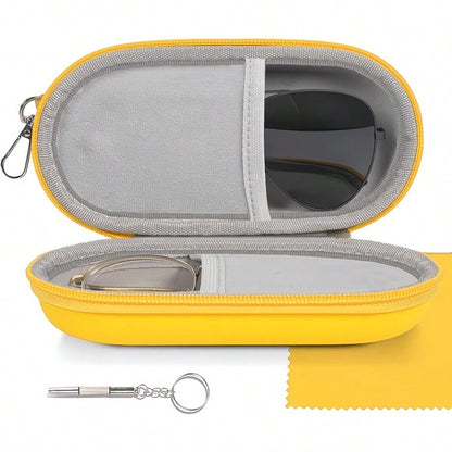 1PC Double Layer Glasses Case, Can Store Two Pairs Of Glasses, Equipped With Clip And Zipper Closure Fashion Glasses Zipper Bag, Foldable Glasses Storage Box Round Earphone Storage Packaging Box