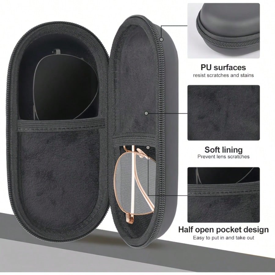 1PC Double Layer Glasses Case, Can Store Two Pairs Of Glasses, Equipped With Clip And Zipper Closure Fashion Glasses Zipper Bag, Foldable Glasses Storage Box Round Earphone Storage Packaging Box