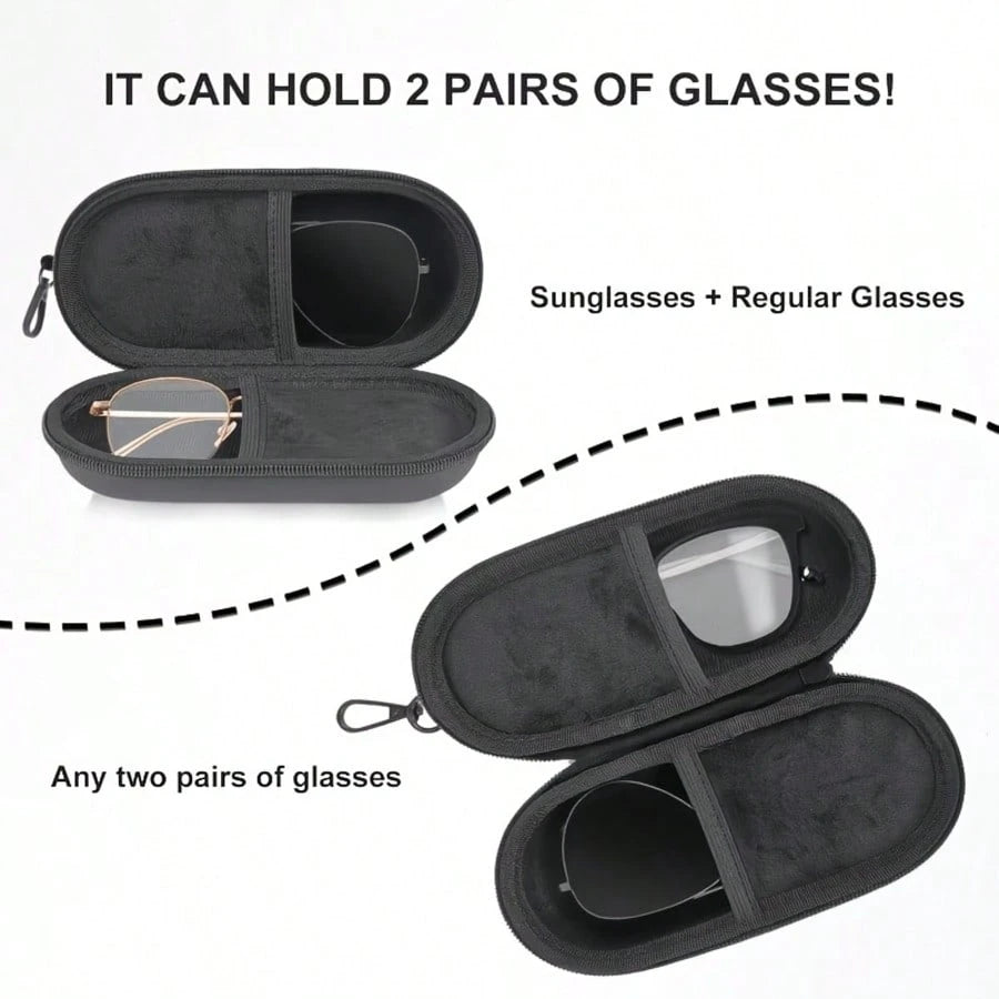1PC Double Layer Glasses Case, Can Store Two Pairs Of Glasses, Equipped With Clip And Zipper Closure Fashion Glasses Zipper Bag, Foldable Glasses Storage Box Round Earphone Storage Packaging Box