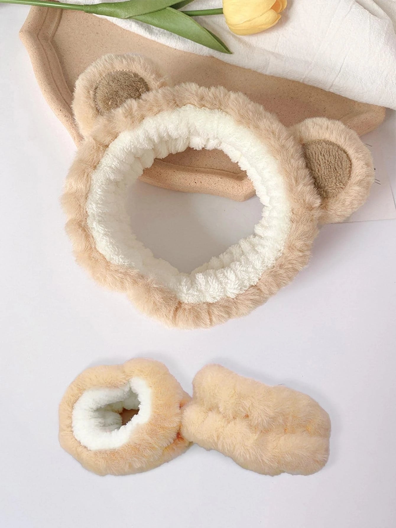 1pc Ear Detail Bath Headband & 2pcs Wrist Band Home Bathroom Decor Fall Decor Back To School Hair Accessories