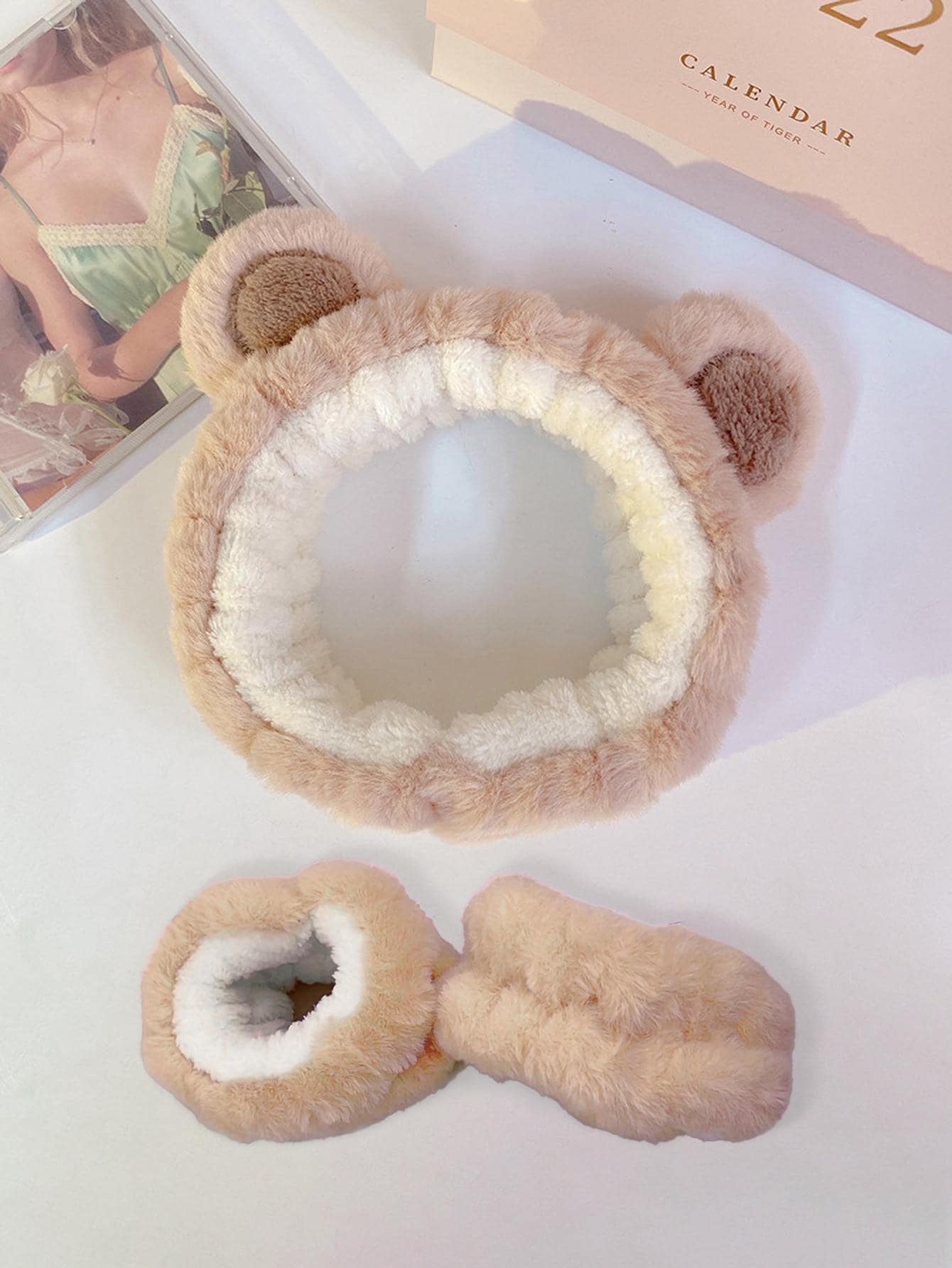 1pc Ear Detail Bath Headband & 2pcs Wrist Band Home Bathroom Decor Fall Decor Back To School Hair Accessories