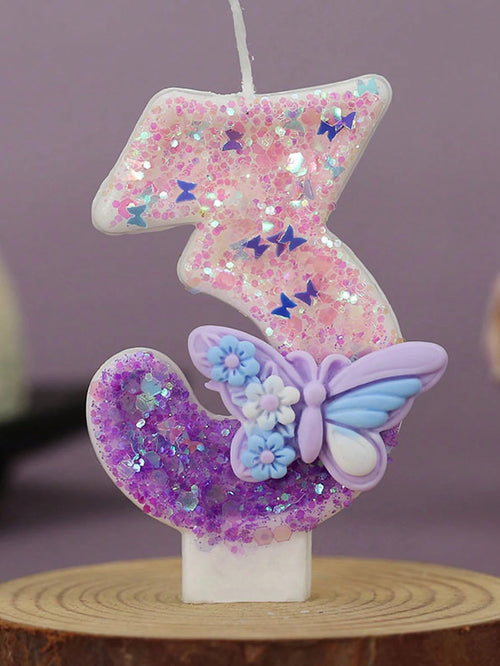 1pc Elegant Butterfly Number Birthday Candle 0-9, Wedding, Anniversary, Baby Shower, Bridal Shower, Birthday, Housewarming Party- Glitter Cake Decoration Ornaments- Paraffin Wax Cake Decoration Supp