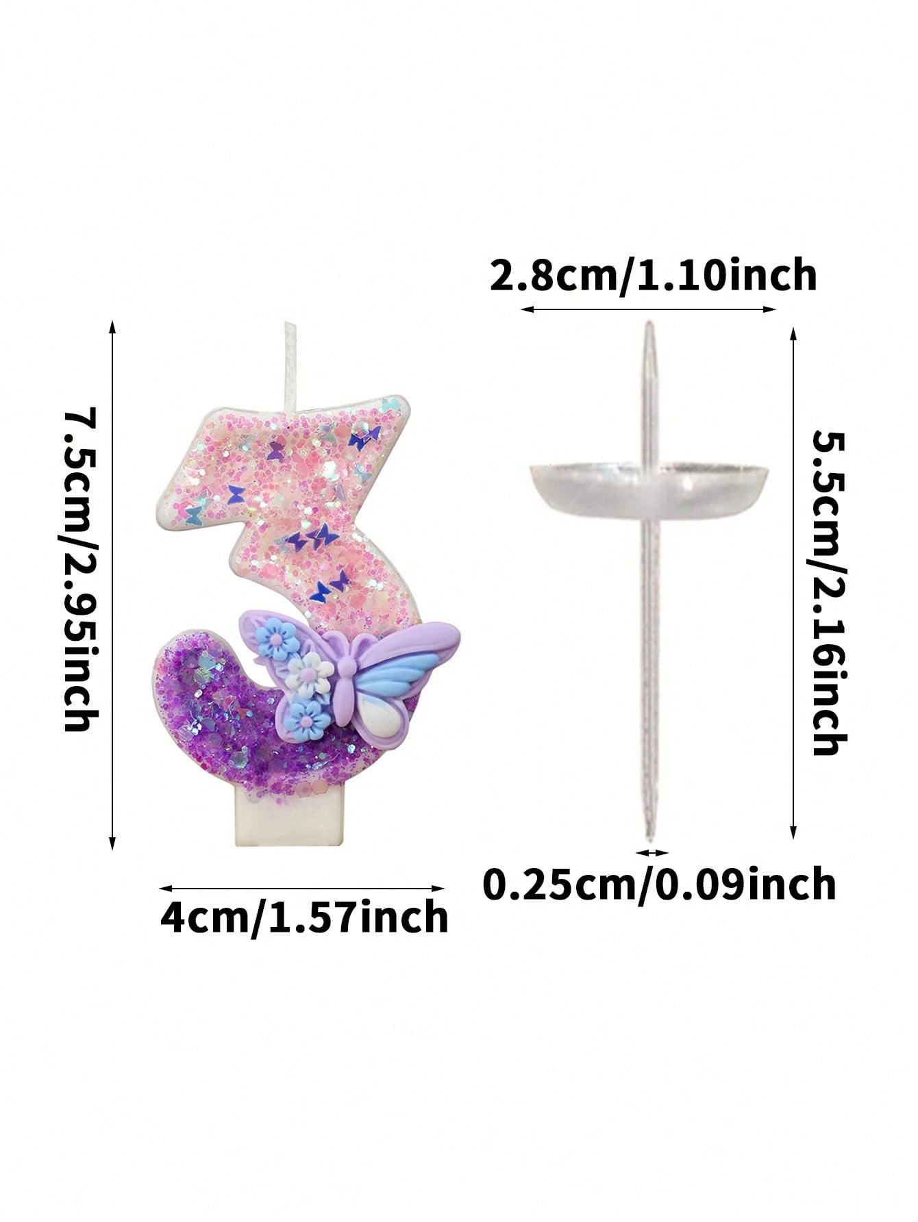 1pc Elegant Butterfly Number Birthday Candle 0-9, Wedding, Anniversary, Baby Shower, Bridal Shower, Birthday, Housewarming Party- Glitter Cake Decoration Ornaments- Paraffin Wax Cake Decoration Supp
