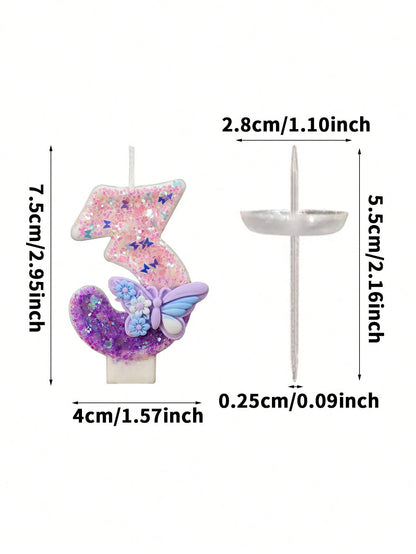 1pc Elegant Butterfly Number Birthday Candle 0-9, Wedding, Anniversary, Baby Shower, Bridal Shower, Birthday, Housewarming Party- Glitter Cake Decoration Ornaments- Paraffin Wax Cake Decoration Supp