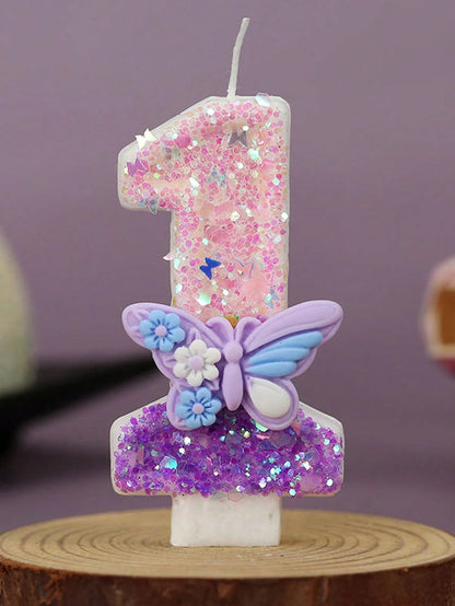 1pc Elegant Butterfly Number Birthday Candle 0-9, Wedding, Anniversary, Baby Shower, Bridal Shower, Birthday, Housewarming Party- Glitter Cake Decoration Ornaments- Paraffin Wax Cake Decoration Supp