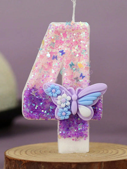 1pc Elegant Butterfly Number Birthday Candle 0-9, Wedding, Anniversary, Baby Shower, Bridal Shower, Birthday, Housewarming Party- Glitter Cake Decoration Ornaments- Paraffin Wax Cake Decoration Supp