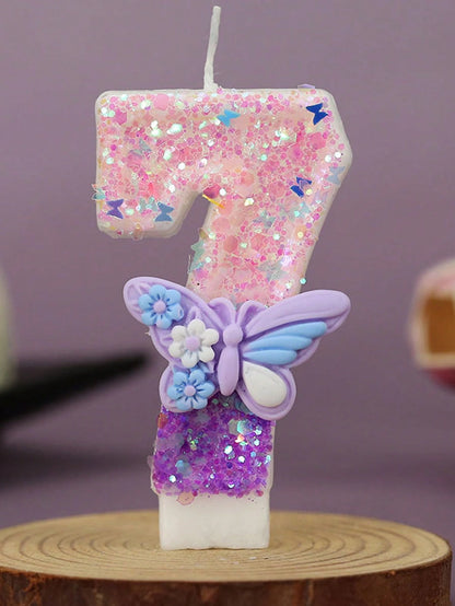 1pc Elegant Butterfly Number Birthday Candle 0-9, Wedding, Anniversary, Baby Shower, Bridal Shower, Birthday, Housewarming Party- Glitter Cake Decoration Ornaments- Paraffin Wax Cake Decoration Supp