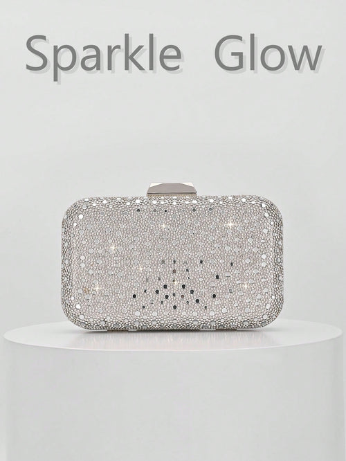 1pc Elegant Shiny Silver Sequin Crystal Decorated Clutch Bag, Luxury Fashion Shoulder Bag, Suitable For Evening Party, Wedding And Other Formal Occasions, Perfect Gift For Female Friends- Ideal Choic