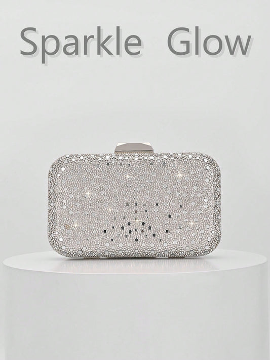 1pc Elegant Shiny Silver Sequin Crystal Decorated Clutch Bag, Luxury Fashion Shoulder Bag, Suitable For Evening Party, Wedding And Other Formal Occasions, Perfect Gift For Female Friends- Ideal Choic
