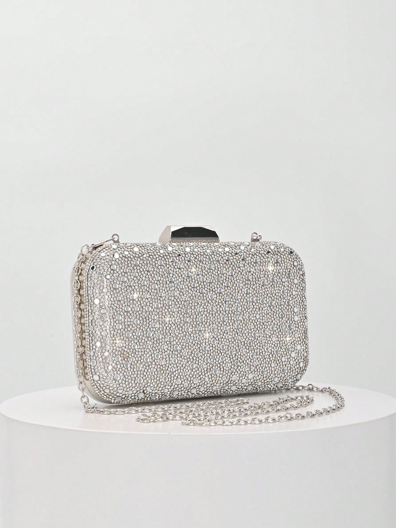 1pc Elegant Shiny Silver Sequin Crystal Decorated Clutch Bag, Luxury Fashion Shoulder Bag, Suitable For Evening Party, Wedding And Other Formal Occasions, Perfect Gift For Female Friends- Ideal Choic