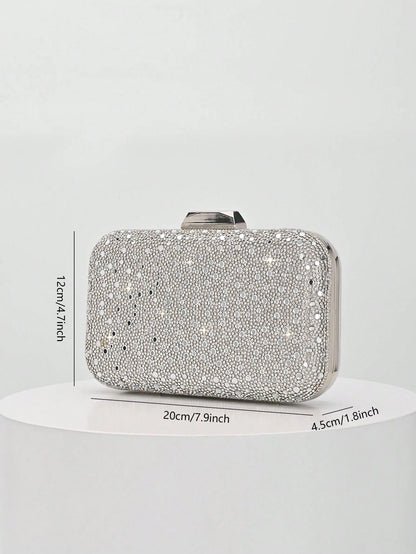 1pc Elegant Shiny Silver Sequin Crystal Decorated Clutch Bag, Luxury Fashion Shoulder Bag, Suitable For Evening Party, Wedding And Other Formal Occasions, Perfect Gift For Female Friends- Ideal Choic