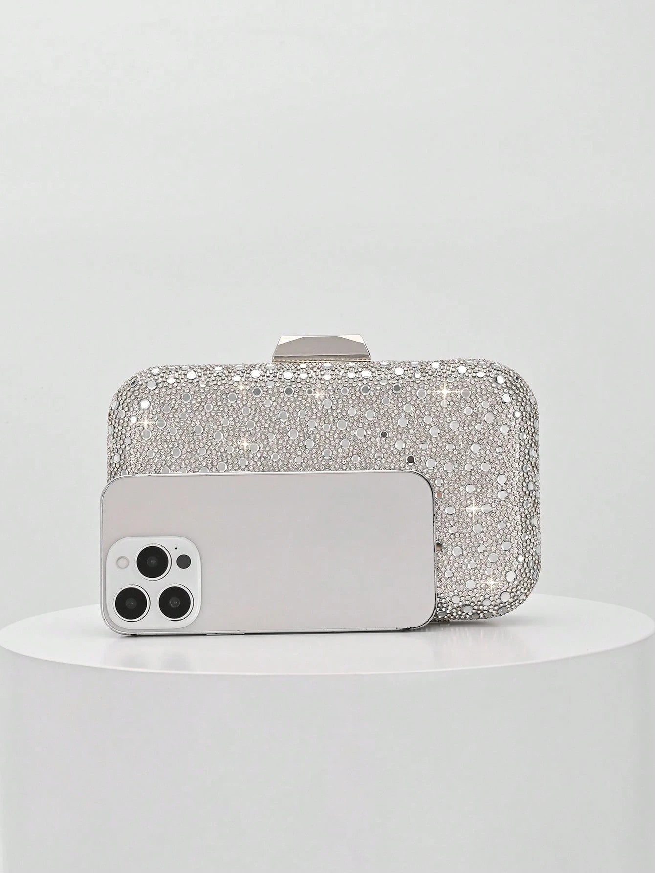 1pc Elegant Shiny Silver Sequin Crystal Decorated Clutch Bag, Luxury Fashion Shoulder Bag, Suitable For Evening Party, Wedding And Other Formal Occasions, Perfect Gift For Female Friends- Ideal Choic