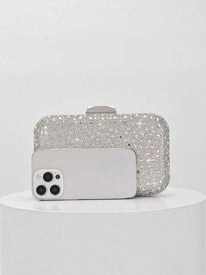 1pc Elegant Shiny Silver Sequin Crystal Decorated Clutch Bag, Luxury Fashion Shoulder Bag, Suitable For Evening Party, Wedding And Other Formal Occasions, Perfect Gift For Female Friends- Ideal Choic