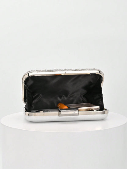 1pc Elegant Shiny Silver Sequin Crystal Decorated Clutch Bag, Luxury Fashion Shoulder Bag, Suitable For Evening Party, Wedding And Other Formal Occasions, Perfect Gift For Female Friends- Ideal Choic