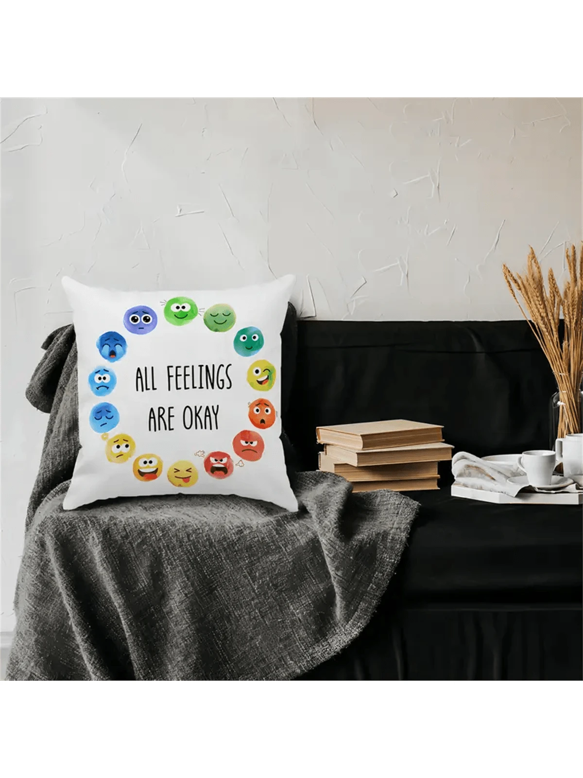 1pc Emotion Wheel Throw Pillow Cover- Vibrant Emotion Design, Soft & Comfortable, Removable Cover, Suitable For Classroom Emotional Intelligence Teaching, School Counselor Office Decor, Pillow Insert