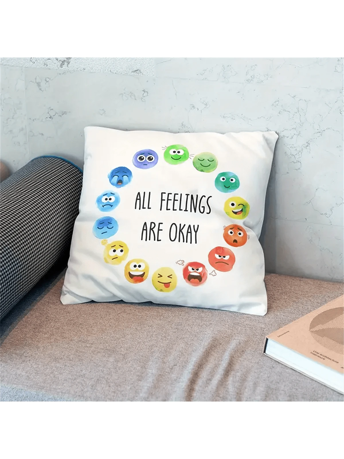 1pc Emotion Wheel Throw Pillow Cover- Vibrant Emotion Design, Soft & Comfortable, Removable Cover, Suitable For Classroom Emotional Intelligence Teaching, School Counselor Office Decor, Pillow Insert