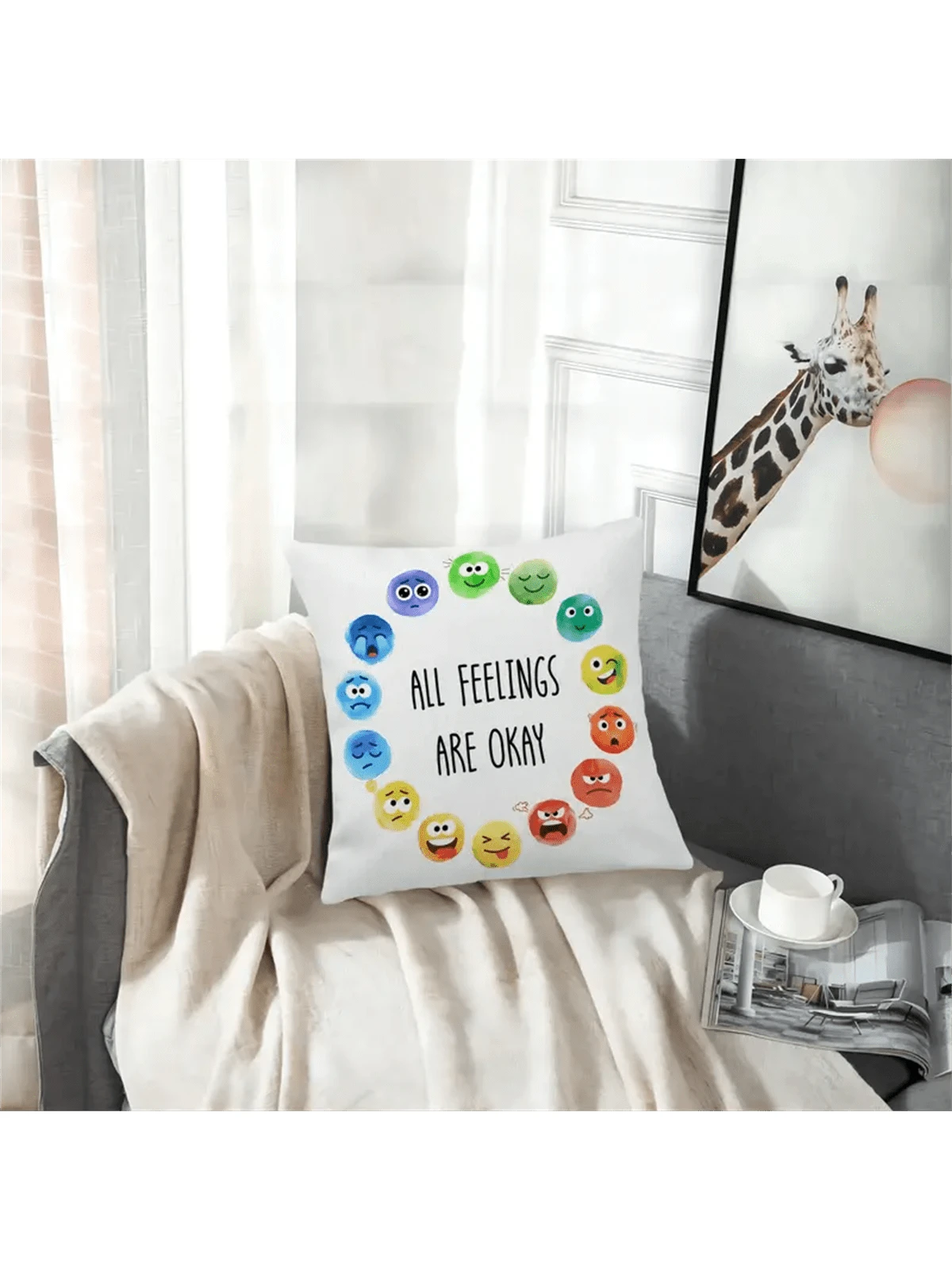 1pc Emotion Wheel Throw Pillow Cover- Vibrant Emotion Design, Soft & Comfortable, Removable Cover, Suitable For Classroom Emotional Intelligence Teaching, School Counselor Office Decor, Pillow Insert