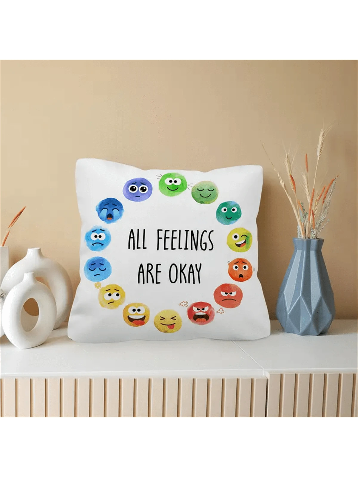 1pc Emotion Wheel Throw Pillow Cover- Vibrant Emotion Design, Soft & Comfortable, Removable Cover, Suitable For Classroom Emotional Intelligence Teaching, School Counselor Office Decor, Pillow Insert