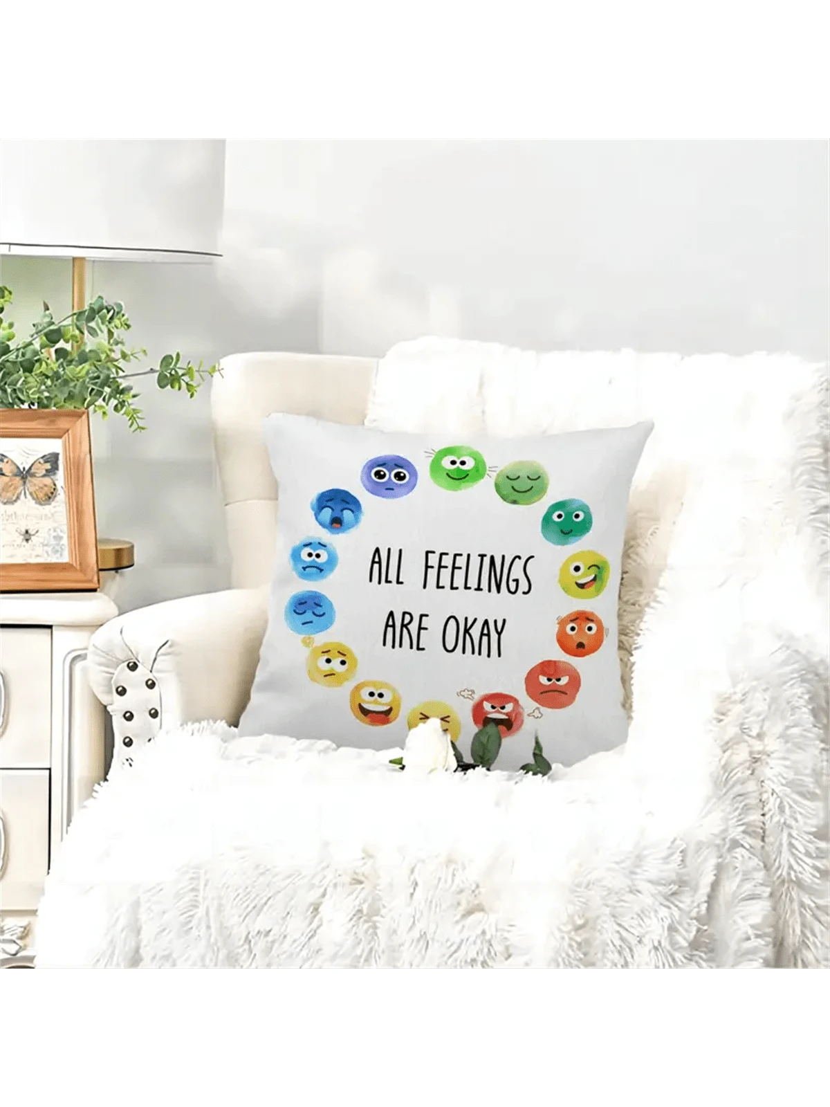 1pc Emotion Wheel Throw Pillow Cover- Vibrant Emotion Design, Soft & Comfortable, Removable Cover, Suitable For Classroom Emotional Intelligence Teaching, School Counselor Office Decor, Pillow Insert