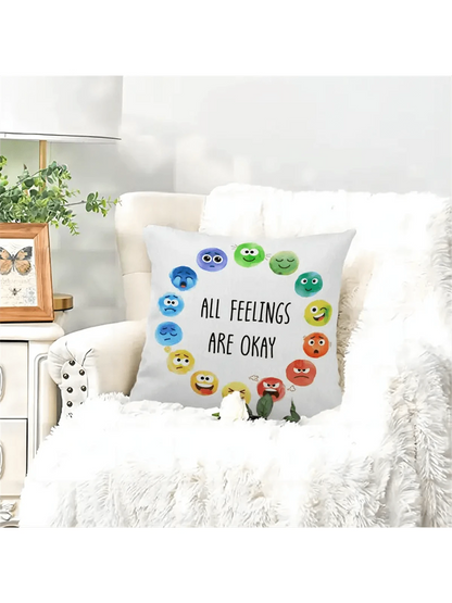 1pc Emotion Wheel Throw Pillow Cover- Vibrant Emotion Design, Soft & Comfortable, Removable Cover, Suitable For Classroom Emotional Intelligence Teaching, School Counselor Office Decor, Pillow Insert