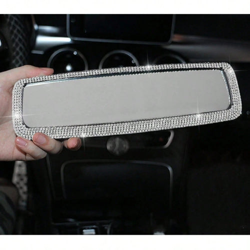 1pc Eye-Catching Car Rearview Mirror Decor Cover, Creative Personalized Cute Rhinestone Car Interior Decoration, Artificial Diamond Reverse Mirror Ornament, Universal Fit For Most Car Models, Gift For