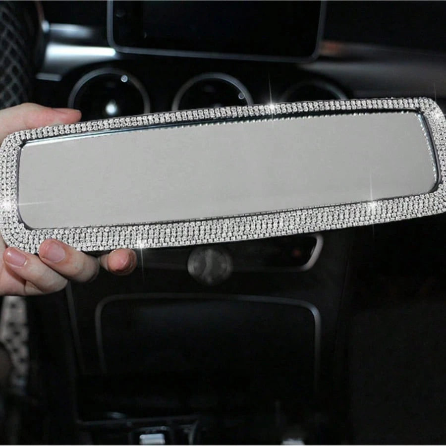 1pc Eye-Catching Car Rearview Mirror Decor Cover, Creative Personalized Cute Rhinestone Car Interior Decoration, Artificial Diamond Reverse Mirror Ornament, Universal Fit For Most Car Models, Gift For