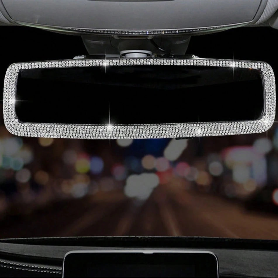 1pc Eye-Catching Car Rearview Mirror Decor Cover, Creative Personalized Cute Rhinestone Car Interior Decoration, Artificial Diamond Reverse Mirror Ornament, Universal Fit For Most Car Models, Gift For