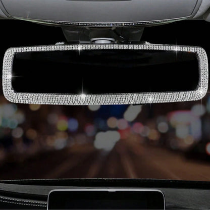 1pc Eye-Catching Car Rearview Mirror Decor Cover, Creative Personalized Cute Rhinestone Car Interior Decoration, Artificial Diamond Reverse Mirror Ornament, Universal Fit For Most Car Models, Gift For