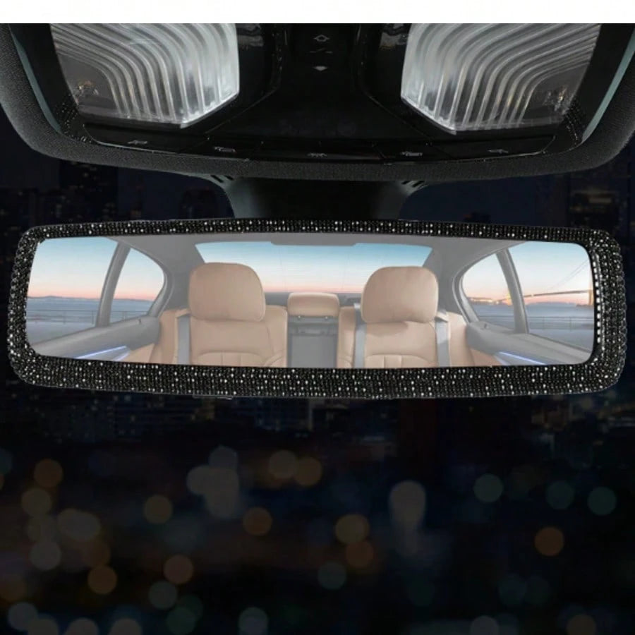 1pc Eye-Catching Car Rearview Mirror Decor Cover, Creative Personalized Cute Rhinestone Car Interior Decoration, Artificial Diamond Reverse Mirror Ornament, Universal Fit For Most Car Models, Gift For