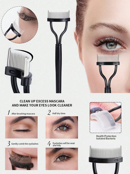 1pc Eyelash Comb, Eyelash Separator, Steel Needle Eyelash Comb, Stainless Steel Fine-Tooth Comb, Eyelash Comb For Separating And Grooming Lashes, Portable Eyelash Curling Aid, Makeup Tools, False Eyel