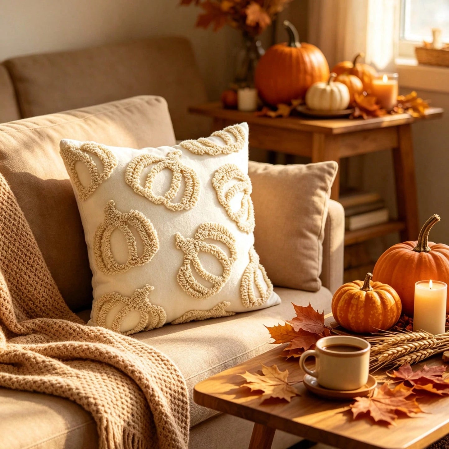 1pc Fall Throw Pillow Covers With Raised Pumpkin 3D Embroidery, Designed For Bedrooms, And Cozy Fall Home Decor Thanksgiving Fall Decors Autumn Decor