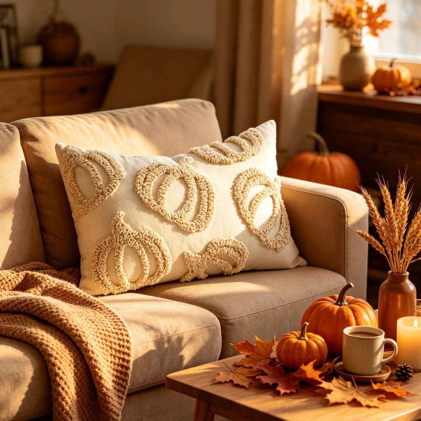 1pc Fall Throw Pillow Covers With Raised Pumpkin 3D Embroidery, Designed For Bedrooms, And Cozy Fall Home Decor Thanksgiving Fall Decors Autumn Decor