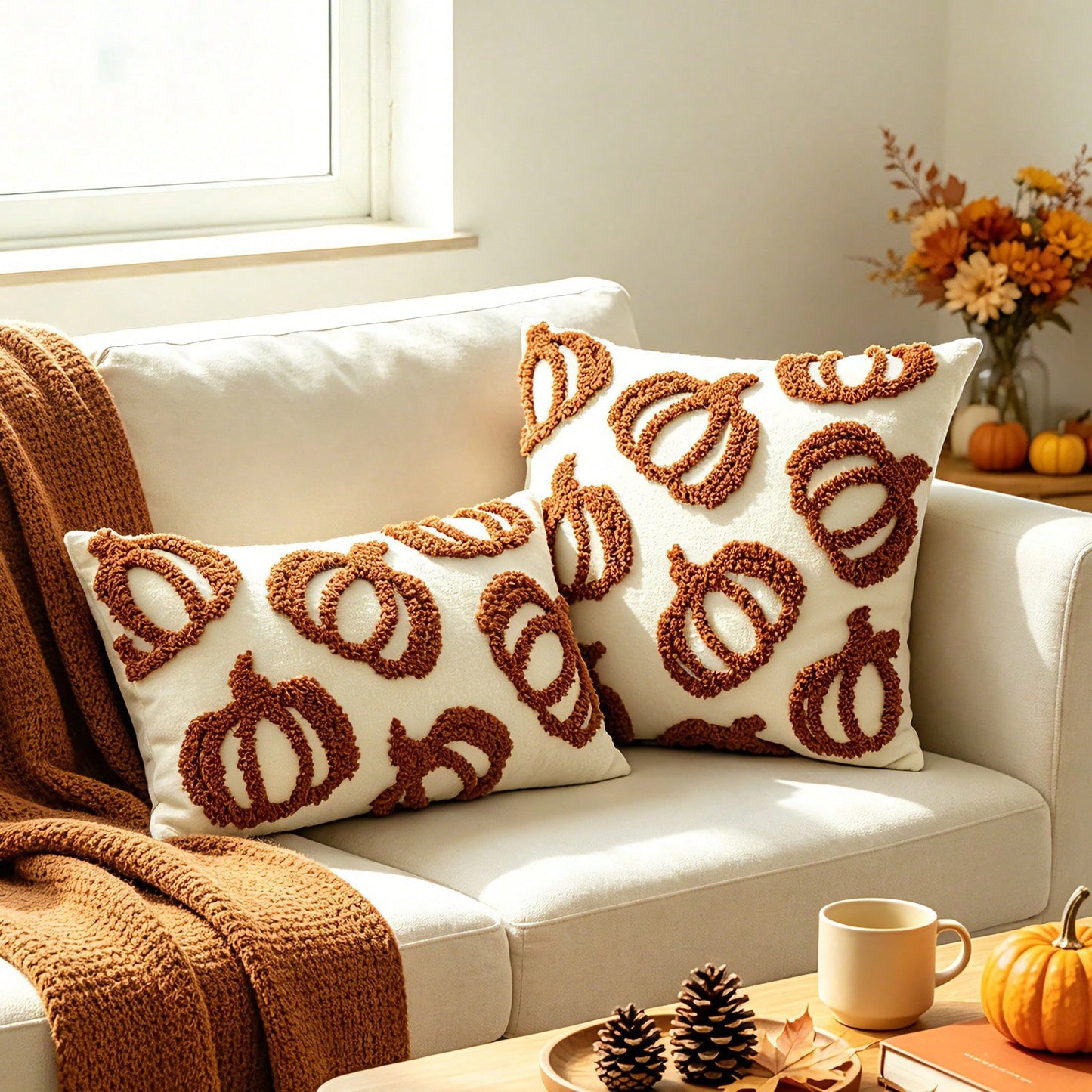 1pc Fall Throw Pillow Covers With Raised Pumpkin 3D Embroidery, Designed For Bedrooms, And Cozy Fall Home Decor Thanksgiving Fall Decors Autumn Decor