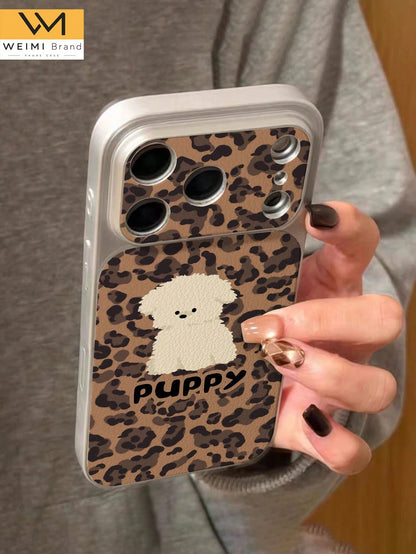 1pc Fashionable Personalized Leopard Print White Dog Pattern Full Coverage Button Classic Anti-Drop Metal Paint Premium Texture Soft Texture PU Leather Phone Case Suitable For Friends, Family, Couples