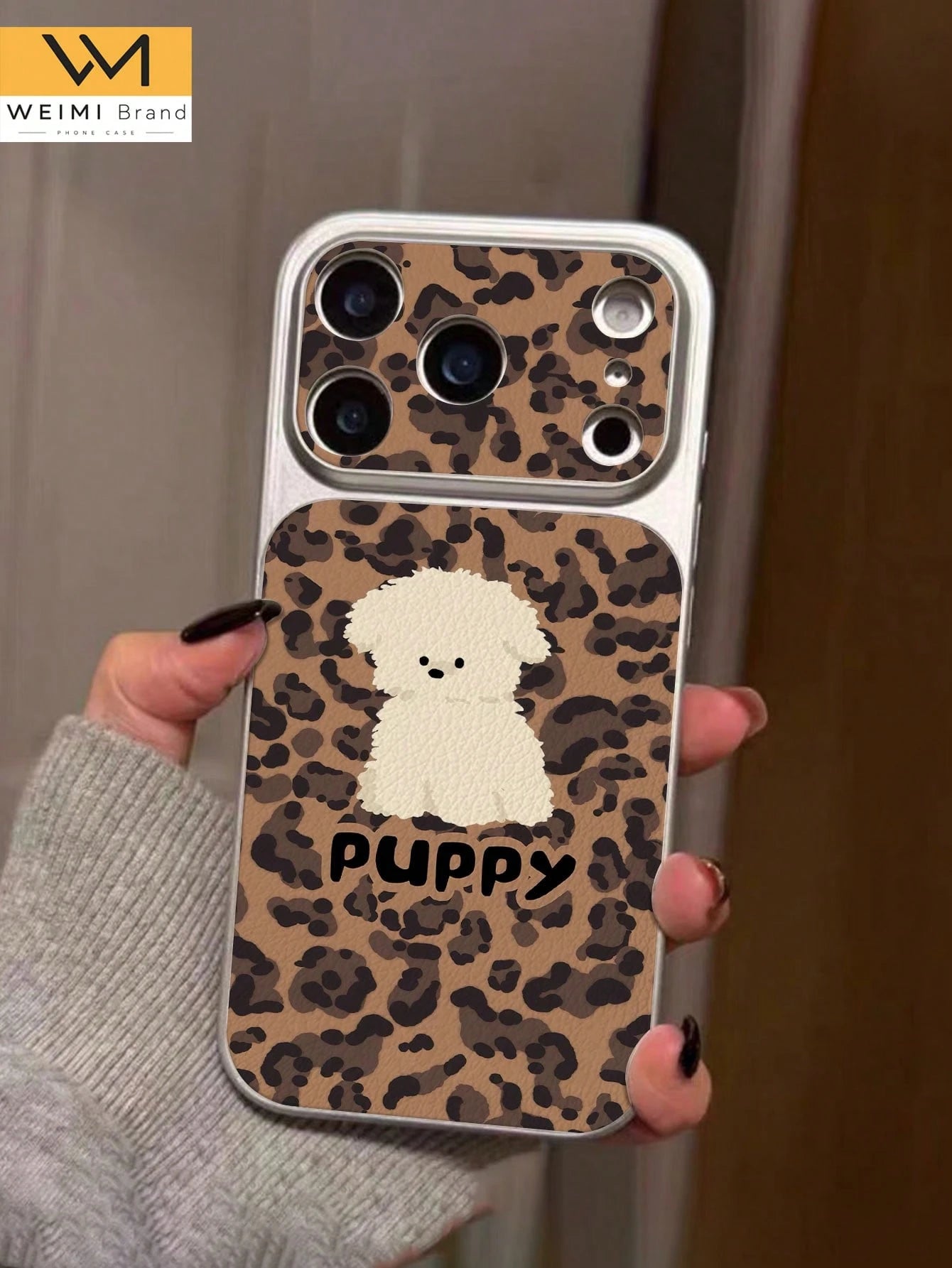 1pc Fashionable Personalized Leopard Print White Dog Pattern Full Coverage Button Classic Anti-Drop Metal Paint Premium Texture Soft Texture PU Leather Phone Case Suitable For Friends, Family, Couples