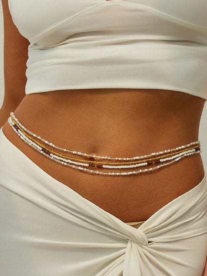 1pc Fashionable Sexy Bohemian Style Luxury Double-Layer Floral Chain Adjustable Waist Chain- Suitable For Daily Wear, Party, Dance, Beach, Bikini Body Jewelry Accessory