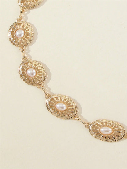 1pc Fashionable Versatile Premium Niche Faux Pearl Waist Chain Hollow Design Buckle Body Chain Belt Decoration, Suitable For All Occasions, Beach Vacation, Party Daily, Perfect Holiday Gift, Boho Chic