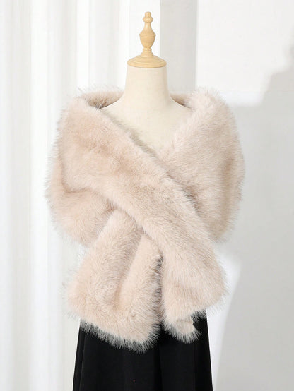 1pc Faux Fur Bridal Shawl With Collar, Autumn/Winter Cape For Wedding Dress, Scarf