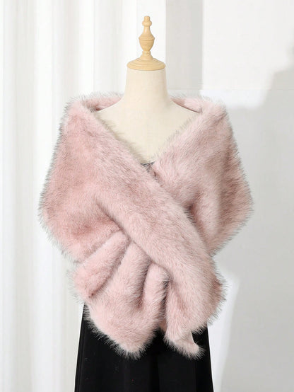 1pc Faux Fur Bridal Shawl With Collar, Autumn/Winter Cape For Wedding Dress, Scarf